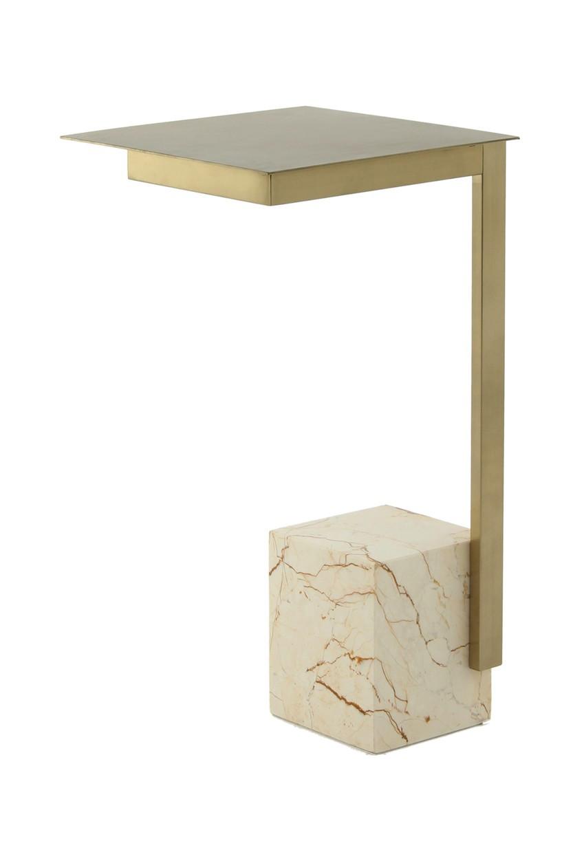 Beistelltisch Oscar Weiß, Goldfarben B: 30cm - Goldfarben/Multicolor, Design, Glas/Stein (30 cm/56 cm/30 cmcm) - Kayoom