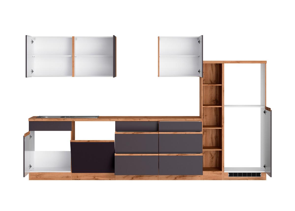 Küchenzeile Turin ohne Geräte B:330cm Grau/Wotan Eiche Dekor - Eiche Wotan/Grau, Design, Holzwerkstoff (330cm) - Held