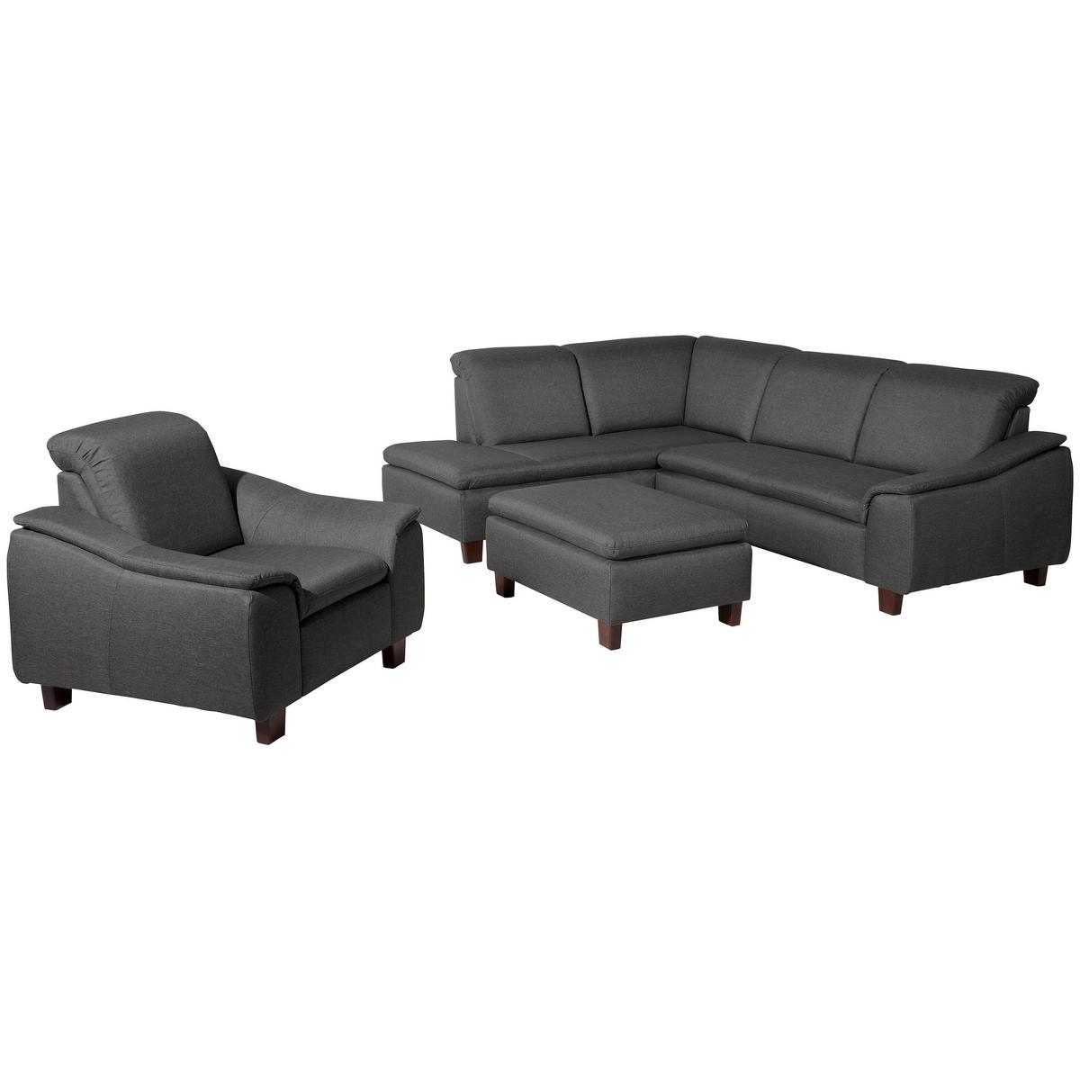 Ecksofa Aaron Anthrazit Flachgewebe - Anthrazit/Nussbaumfarben, Design, Textil (247/82/187cm) - Max Winzer