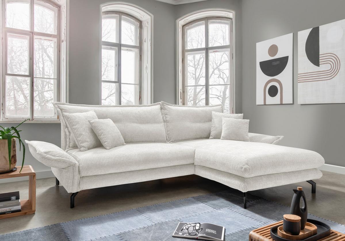 Ecksofa Lava - Creme/Schwarz, Design, Textil (255/180cm) - Livetastic