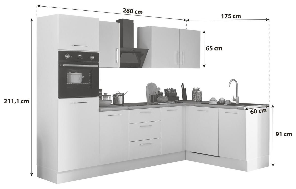 Eckküche Turin Weiß/eiche Dekor 280x175 Cm - Weiß/Eiche Artisan, Basics, Holzwerkstoff (280/175cm) - MID.YOU
