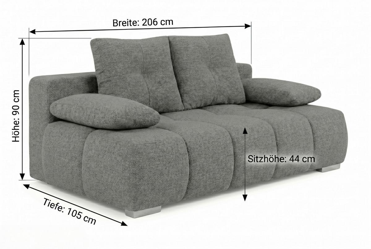 Boxspringová pohovka BUBBLE, tmavosivá - čierna/chrómová, Trend, kompozitné drevo/textil (206/90/105cm) - Luca Bessoni