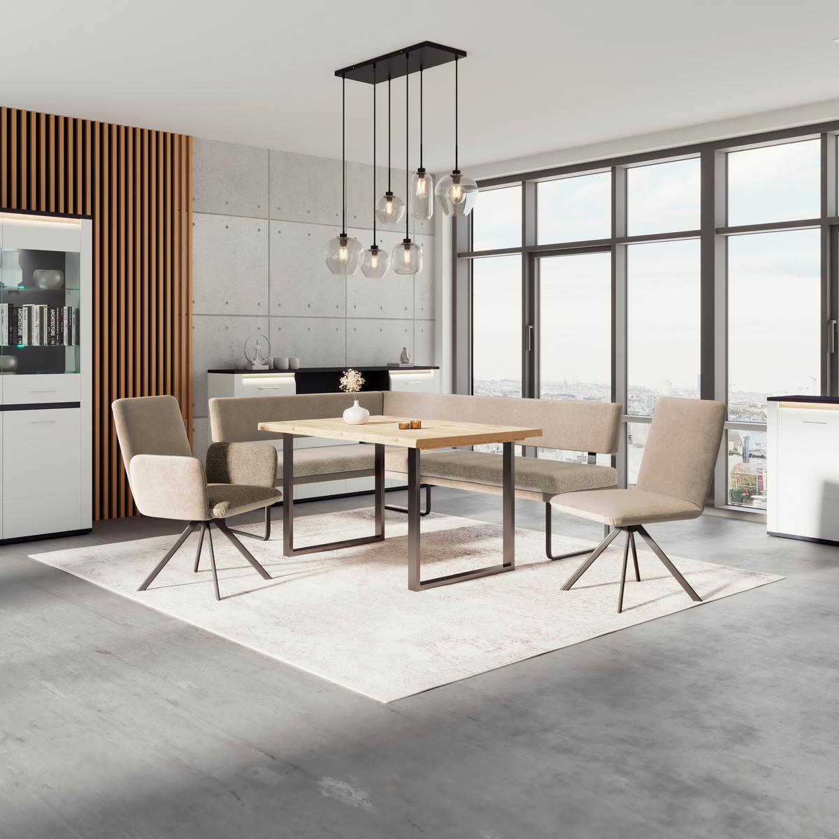 Eckbank Kian Webstoff Creme, S: 233x164cm - Creme/Schwarz, Trend, Textil/Metall (233/164cm)