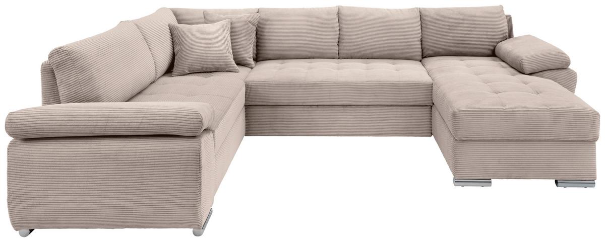 Wohnlandschaft Terana mit Schlaffunktion, Beige - Chromfarben/Beige, KONVENTIONELL, Textil (219/305/157cm) - P & B