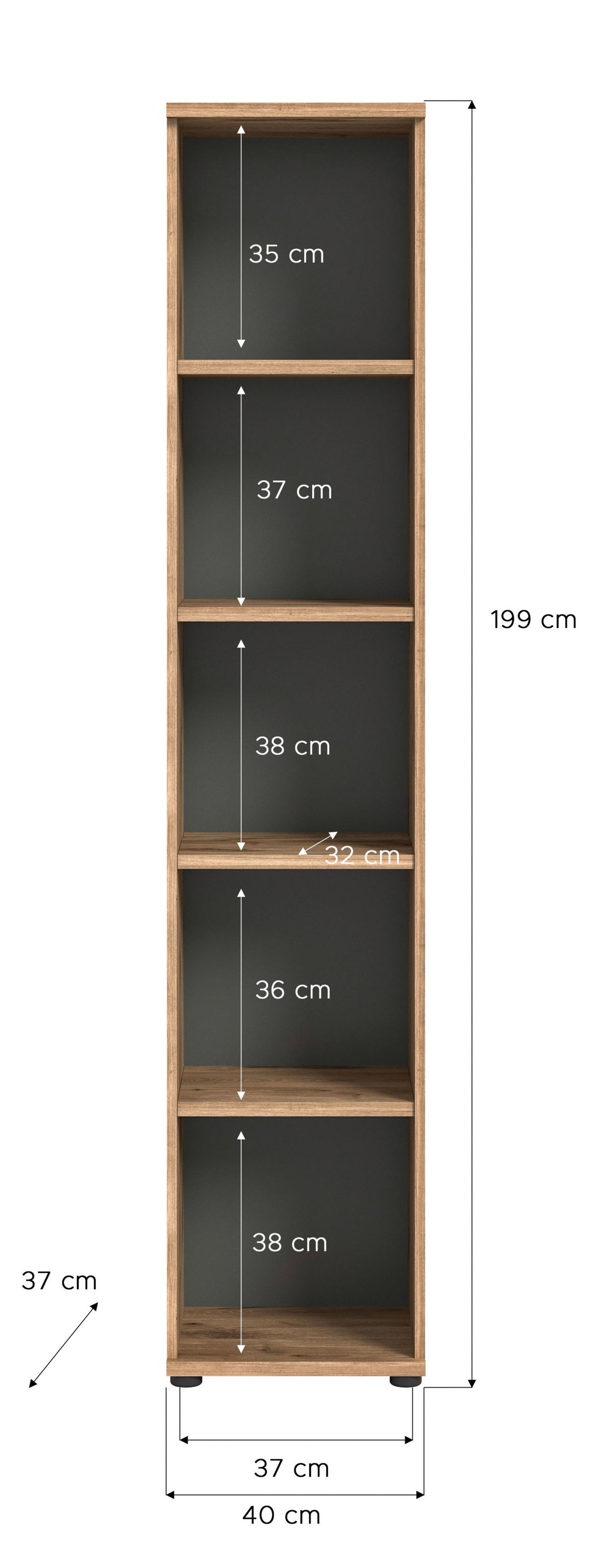 Regál sivá/dekor dub - čierna/sivá, kompozitné drevo/plast (40/199/37cm) - MID.YOU