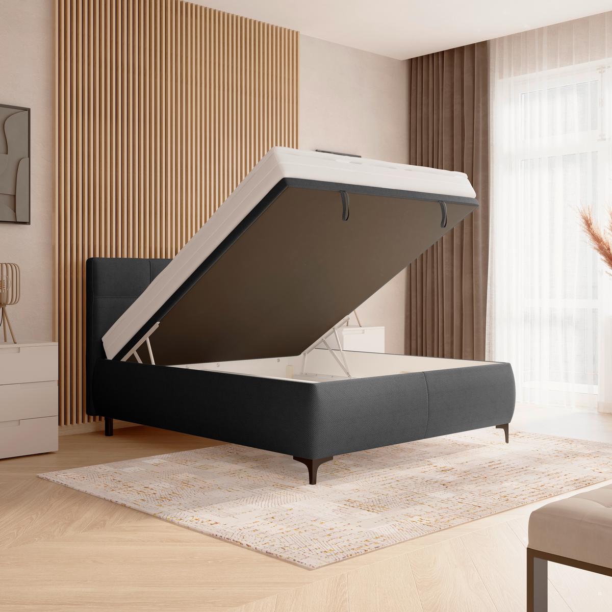 Polsterbett Zeni 140 - Schwarz/Weiß, KONVENTIONELL, Holz/Textil (140/200cm)