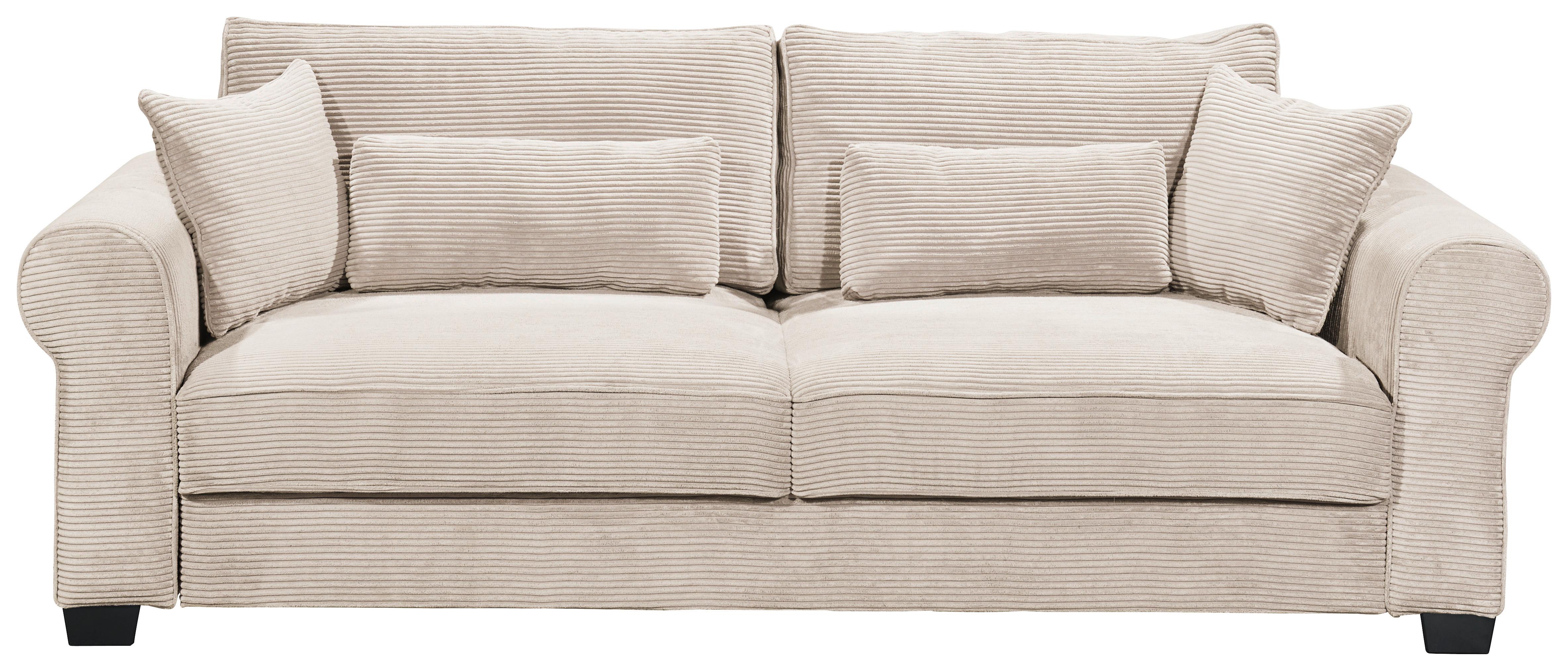 3-Sitzer-Sofa mit Schlaf- funktion Angelina Creme Kord - Creme/Schwarz, Basics, Textil (250/95/125cm) - MID.YOU