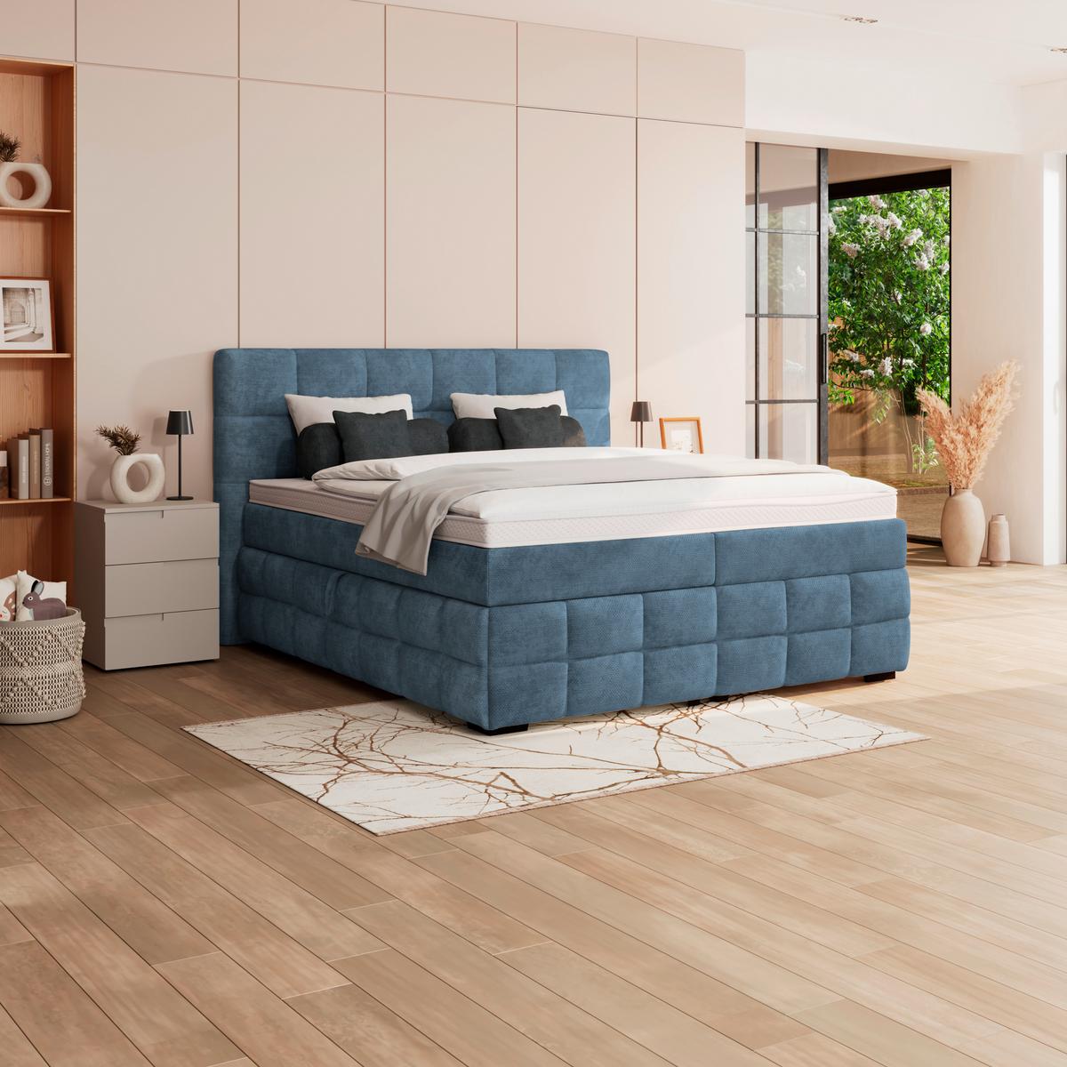 Čalouněná postel VEGA 180x200 cm, modrá - modrá/černá, Trend, dřevo/textil (180/200cm)