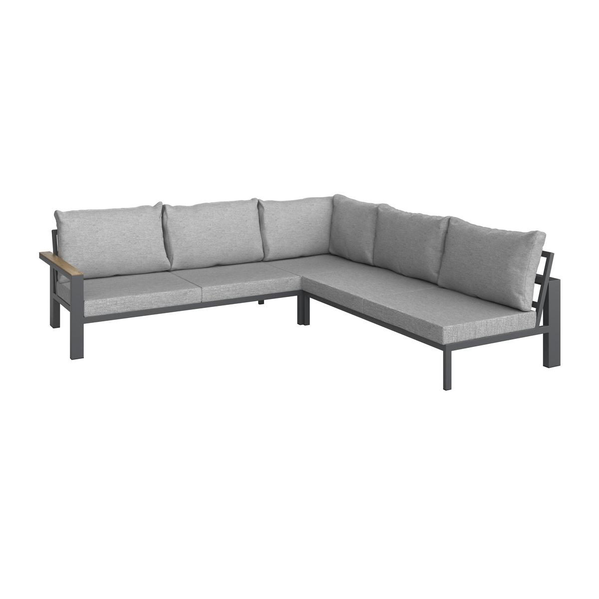 Terasová záhradní souprava MELINA - světle šedá/tmavě šedá, Moderní, kov/dřevo (272/79/84cm) - Bessagi Garden
