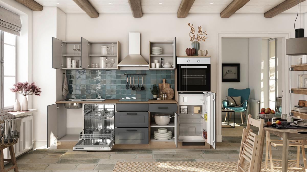 Küchenblock Romeo Eiche/anthrazit B: 280 Cm - Eichefarben/Anthrazit, Basics, Holzwerkstoff (280cm) - FlexWell