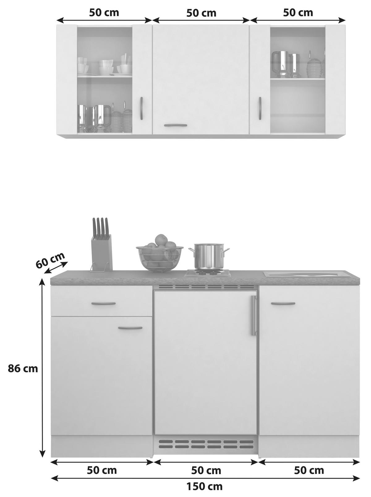 Miniküche mit Kühlschrank + Kochfeld 150 cm Creme/Buche - Beige/Buchefarben, MODERN, Glas/Holzwerkstoff (150cm) - FlexWell