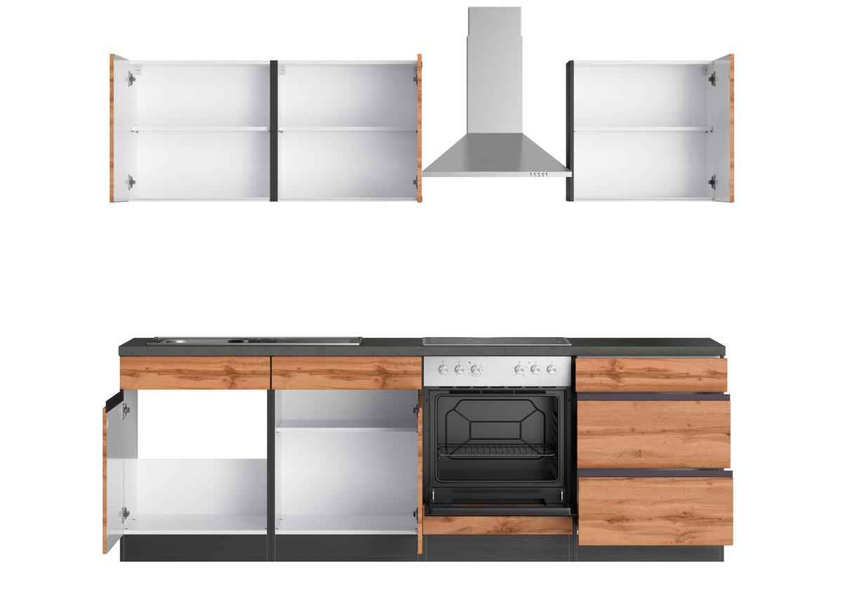 Küchenzeile Turin mit Geräten B: 240 cm Graphitfarben/Eiche - Eiche Wotan/Graphitfarben, Design, Holzwerkstoff (240cm) - Held