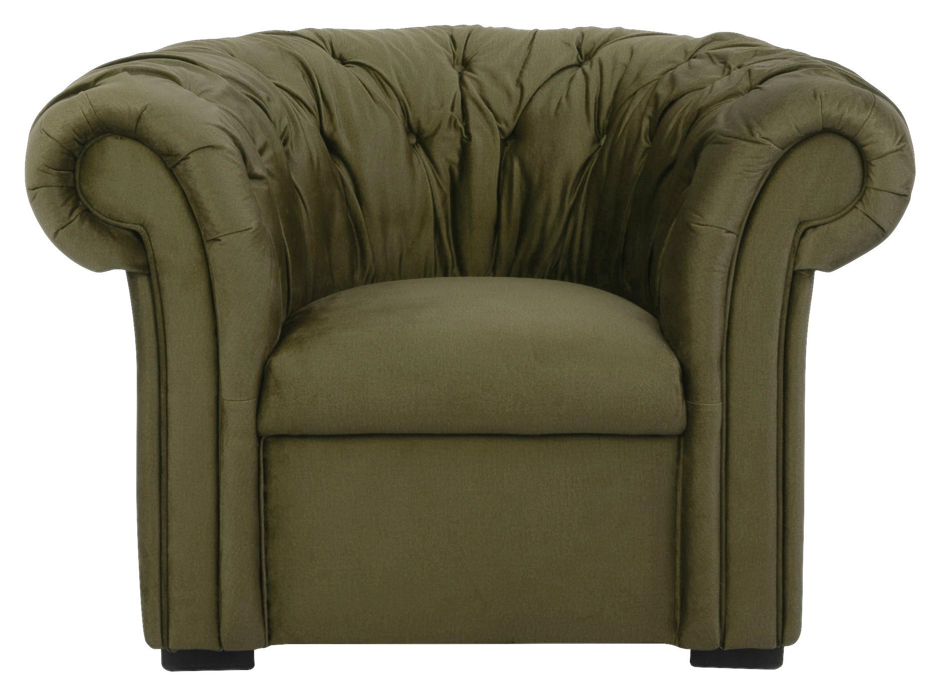 Chesterfield-Sessel Cupido - Schwarz/Olivgrün, Design, Textil (114/78/91cm) - MID.YOU