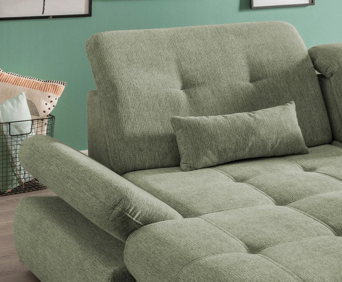 Ecksofa Mit Schlaffunktion Dalida Grün Chenille - Chromfarben/Grün, Design, Textil (196/300cm) - Livetastic