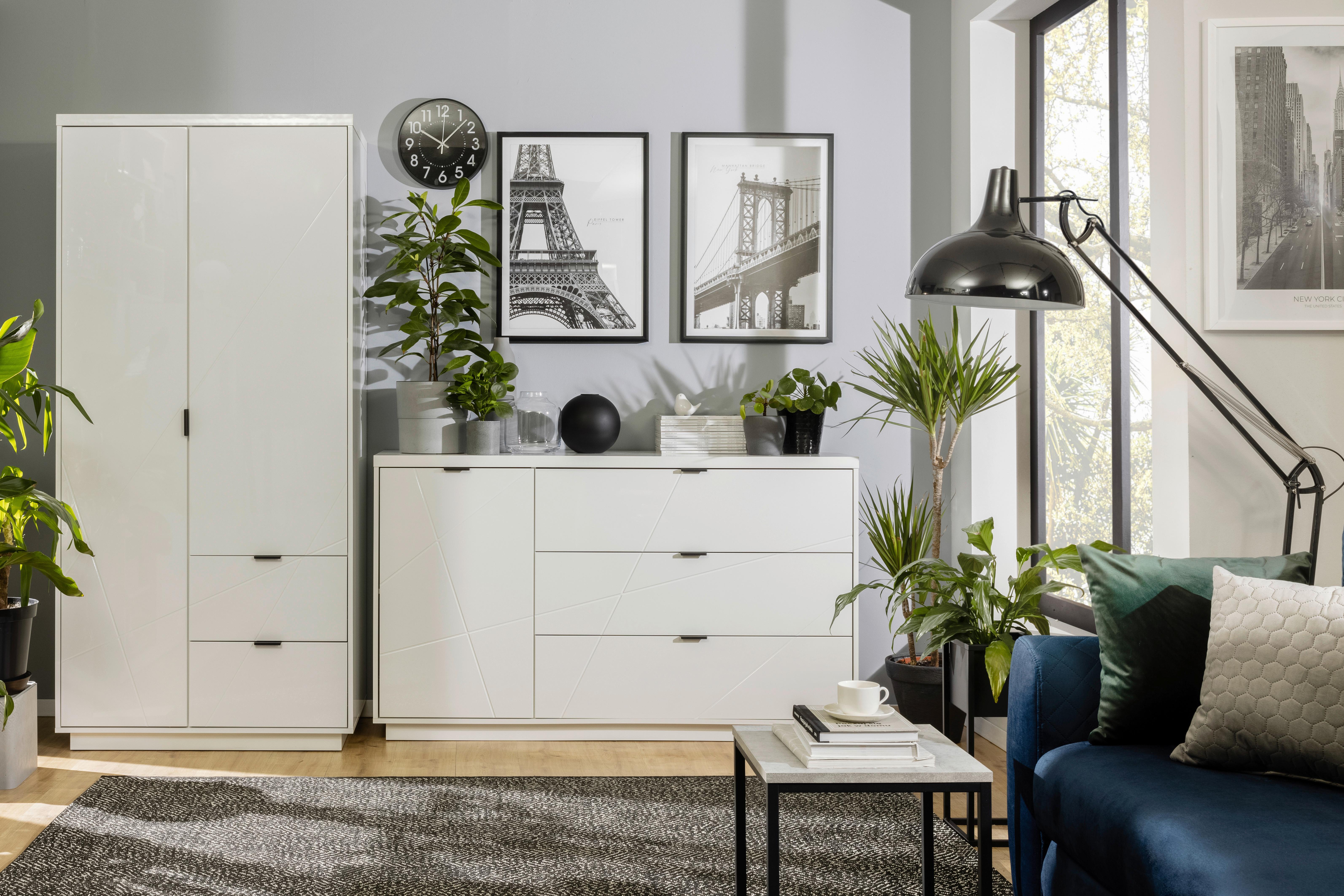 Drehtürenschrank B: 94 Cm Forn Weiß - Weiß Hochglanz/Weiß, MODERN, Holzwerkstoff (94/200,5/56,5cm) - MID.YOU