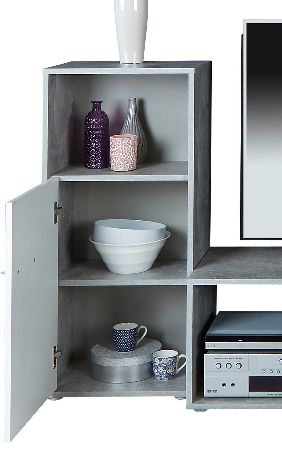 Wohnwand Modern 4 -Teilig. Aran Betonoptik/Perlweiß - Hellgrau/Schwarz, MODERN, Holzwerkstoff (221/183,5/40cm)