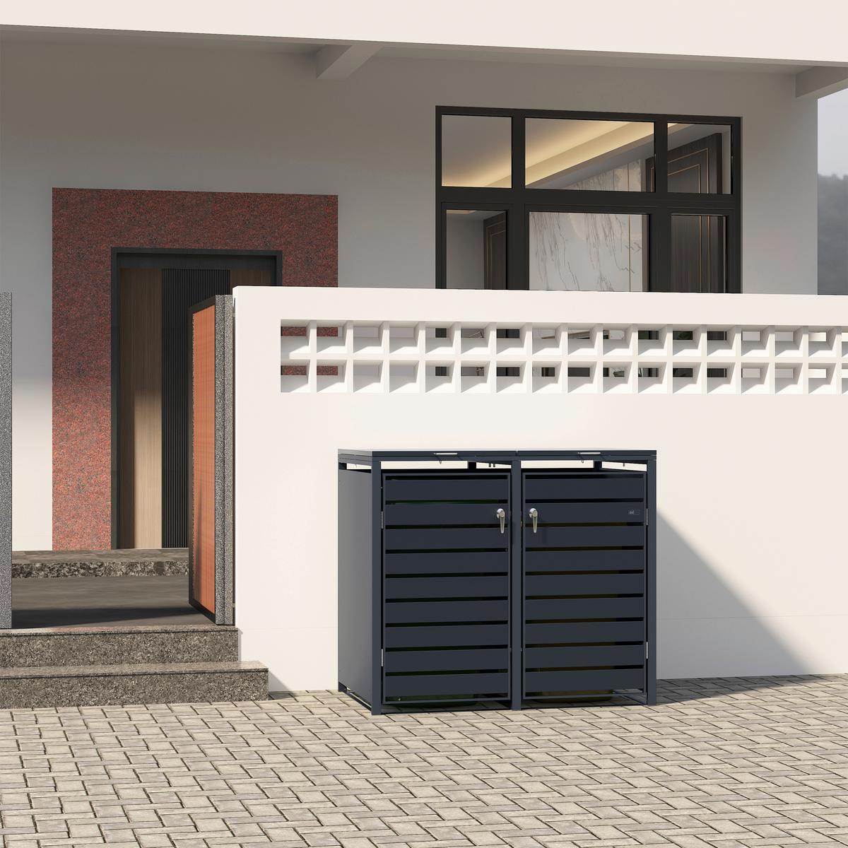 Aufbewahrungsbox Lucas 2x240 Liter - Anthrazit, Basics, Metall (132/80/116cm) - Ambia Garden