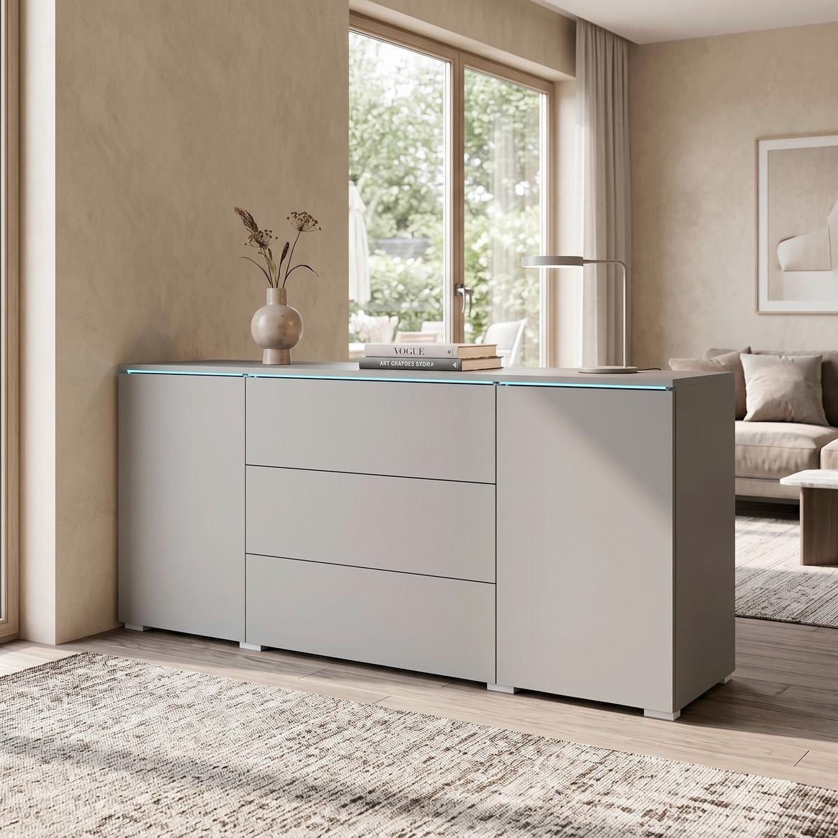 ŠIROKÁ KOMODA VERA 150 - šedá, Trend, kompozitní dřevo/plast (150/67,9/39,5cm)