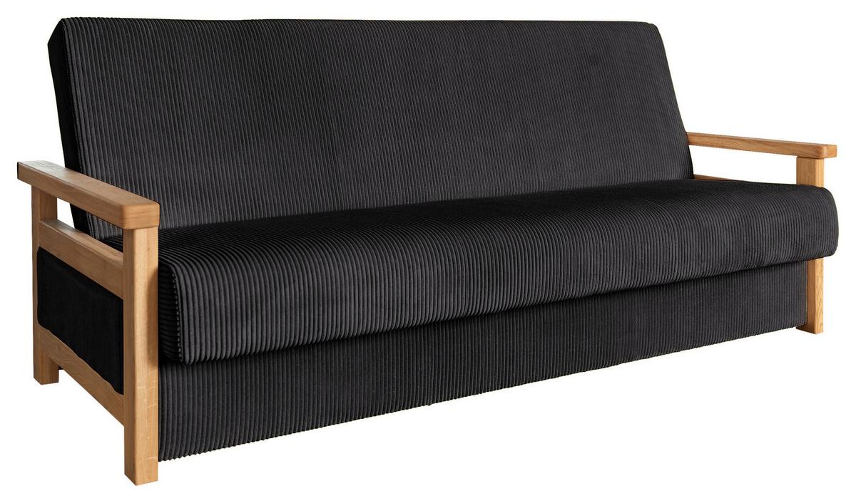 Schlafsofa Malaga Schwarz B: 220cm - Schwarz/Naturfarben, Design, Holz/Textil (220/90/90cm) - P & B
