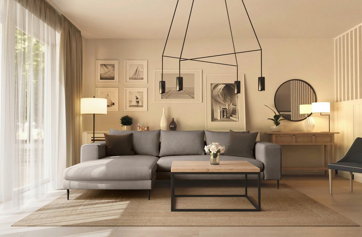 Eckschlafsofa Aurora II - Taupe/Schwarz, MODERN, Textil (170/315cm) - Trendmanufaktur