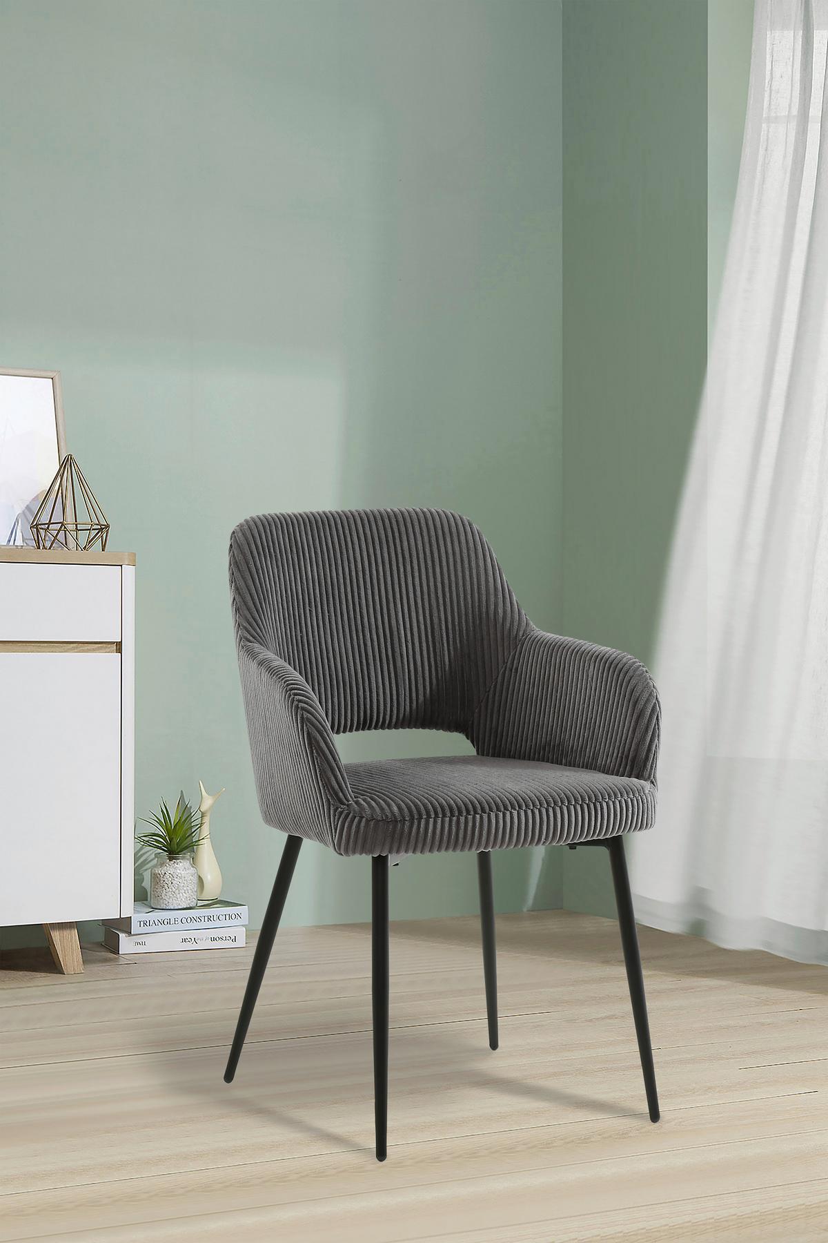 Armlehnstuhl Pina Cord Grau, B: 57 Cm - Schwarz/Grau, KONVENTIONELL, Holz/Textil (57/83.5/63cm) - MID.YOU