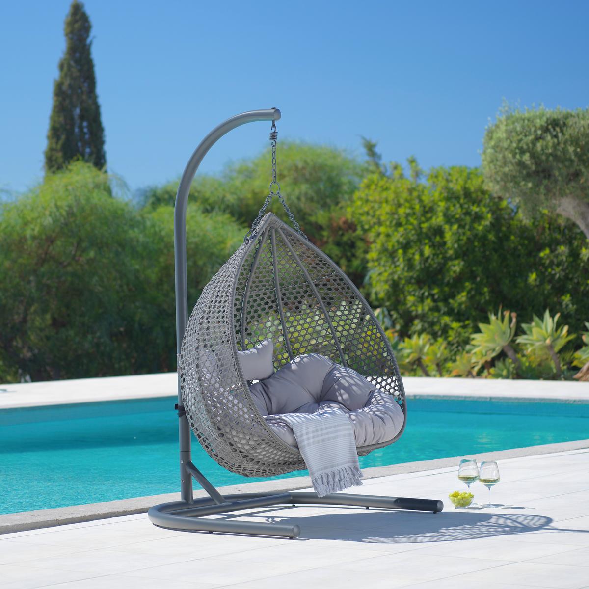 Závesné kreslo Bari - sivá/svetlosivá, Modern, kov/textil (130/201/116cm) - Bessagi Garden