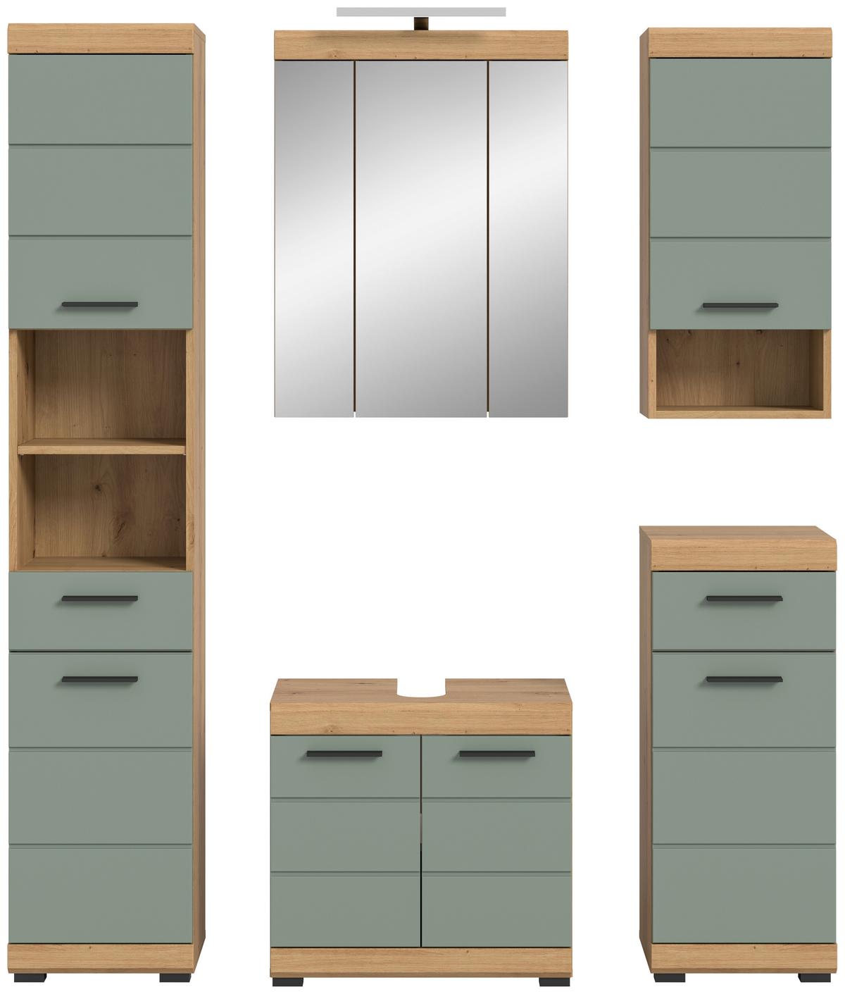 Badezimmer Scout Eiche Artisan Dekor Salbeigrün - Salbeigrün/Schwarz, MODERN, Glas/Holzwerkstoff (154cm) - MID.YOU