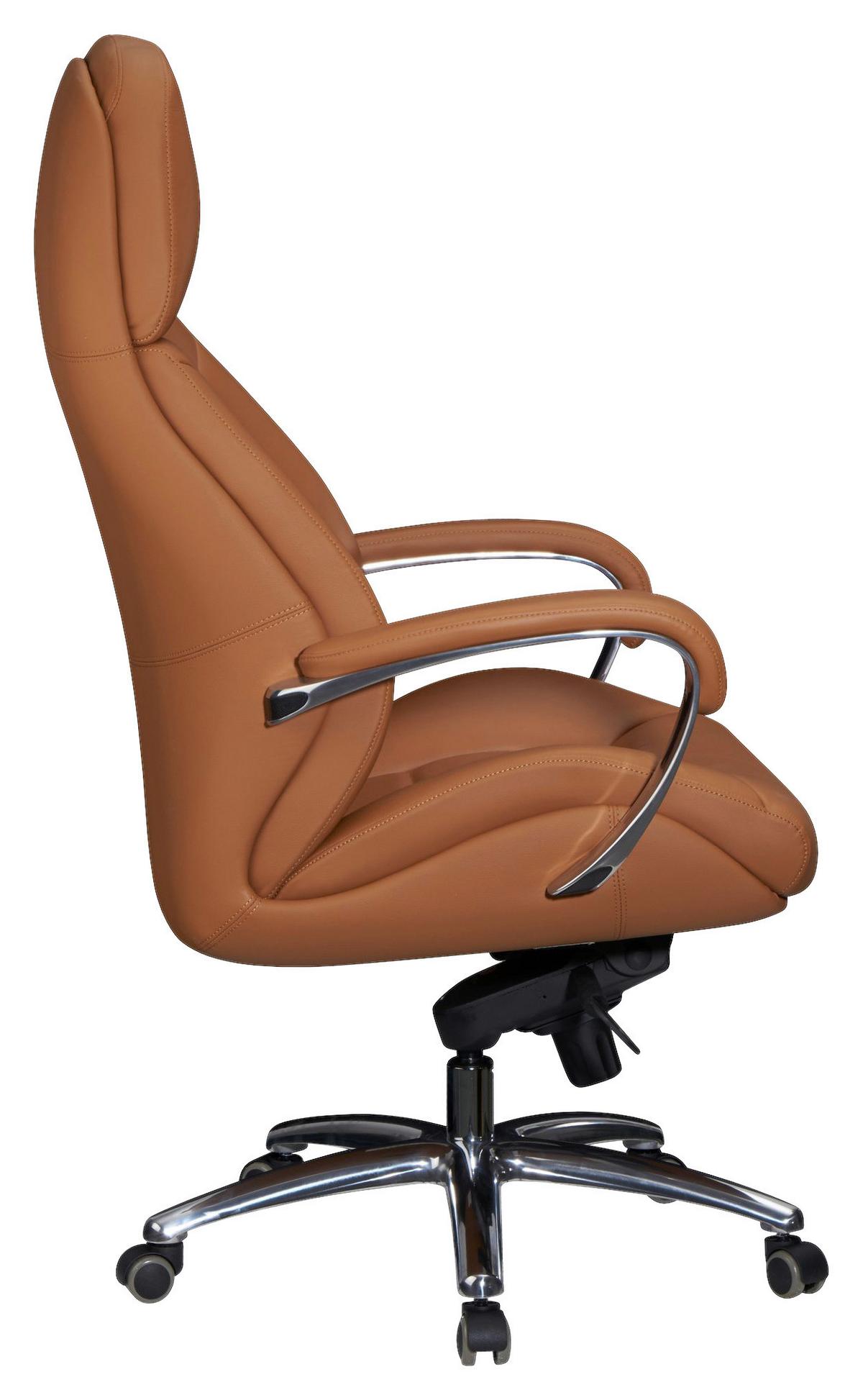 Chefsessel Amstyle Mit Armstützen Hellbraun Leder - Hellbraun/Alufarben, MODERN, Leder/Kunststoff (67/140/67cm) - MID.YOU