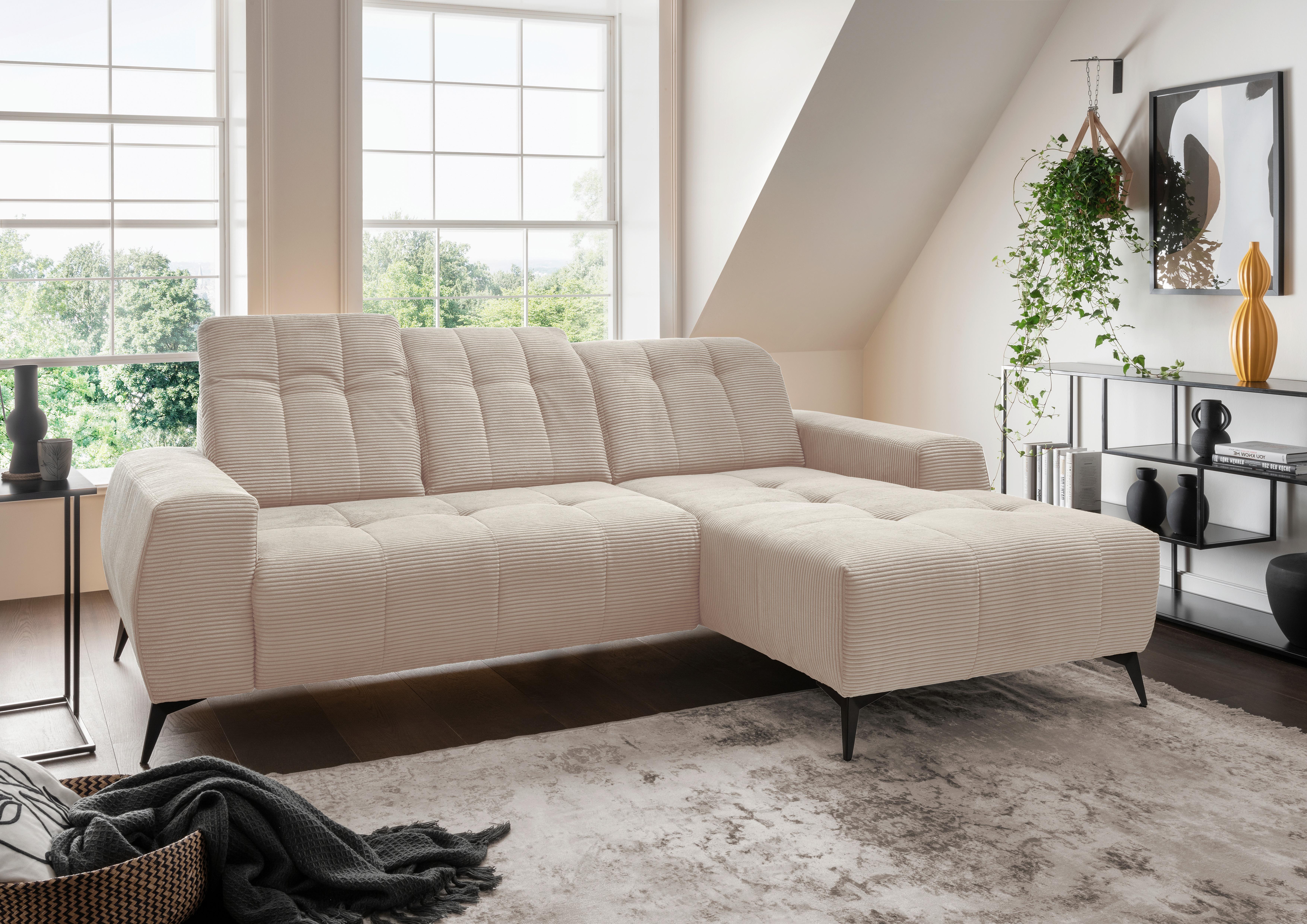 Ecksofa mit USB Anschluss Sano, Beige, S: 258x180 cm - Beige/Schwarz, MODERN, Textil (258/180cm) - Livetastic