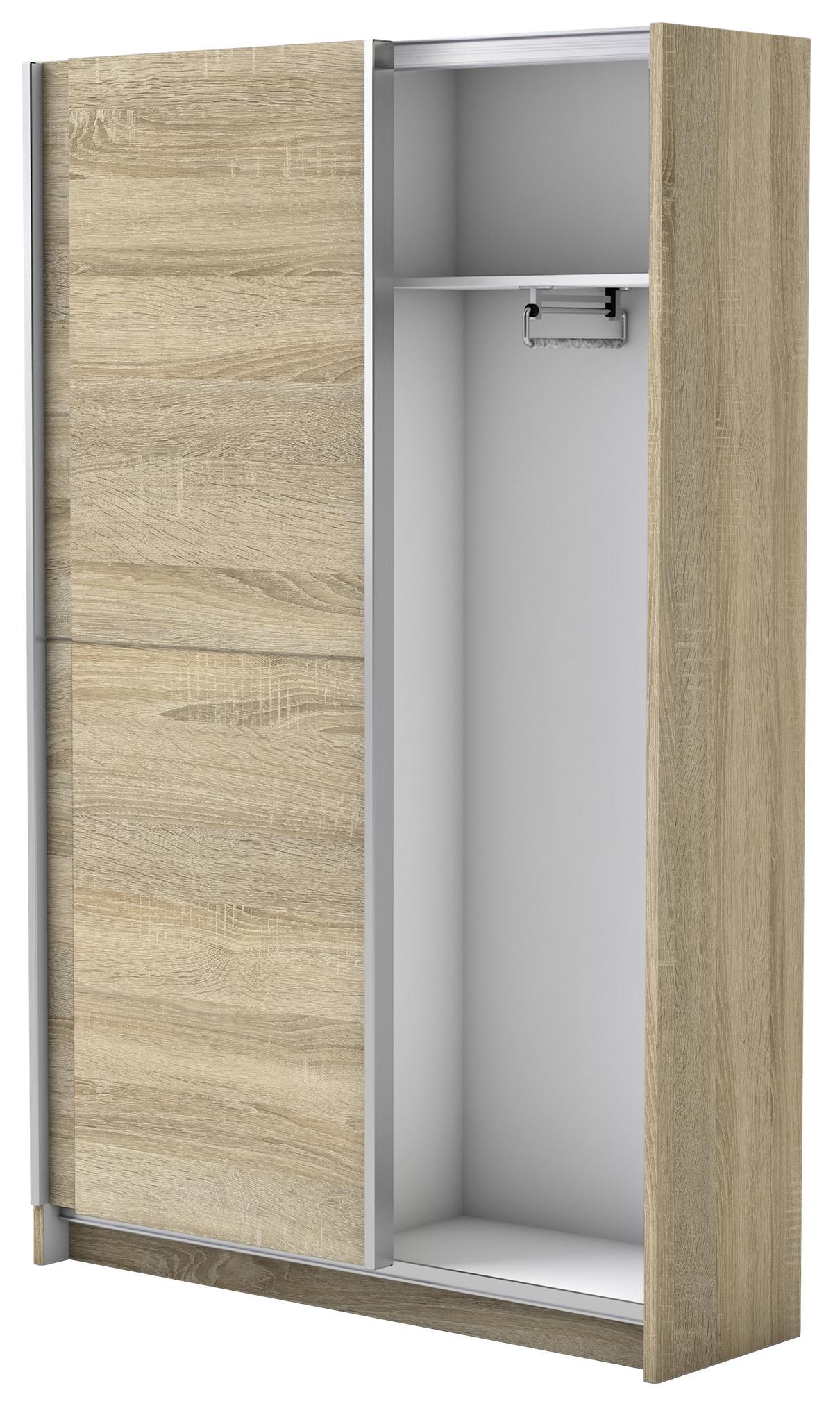 Schwebetürenschrank 125 cm Slim, Sonoma Eiche Dekor - Eichefarben, Basics, Holzwerkstoff (125/195,5/38cm) - P & B