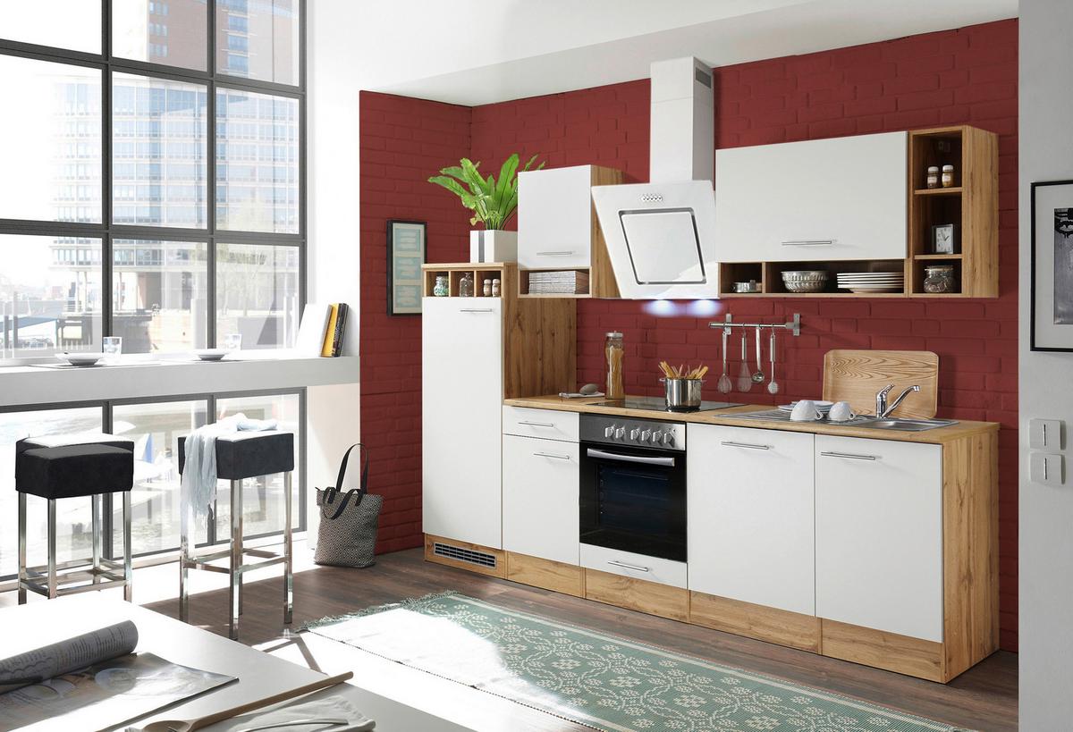 Küchenzeile ohne Geräte B: 280 cm Weiß/Wildeiche Dekor - Wildeiche/Weiß, Basics, Holzwerkstoff (280/205/60cm) - Respekta