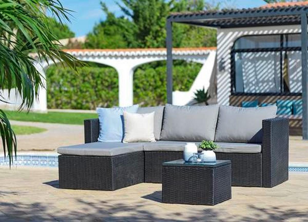 Lounge-garnitúra Sky - fekete/sötétszürke, Modern, műanyag/Üveg (137/198cm) - Ondega