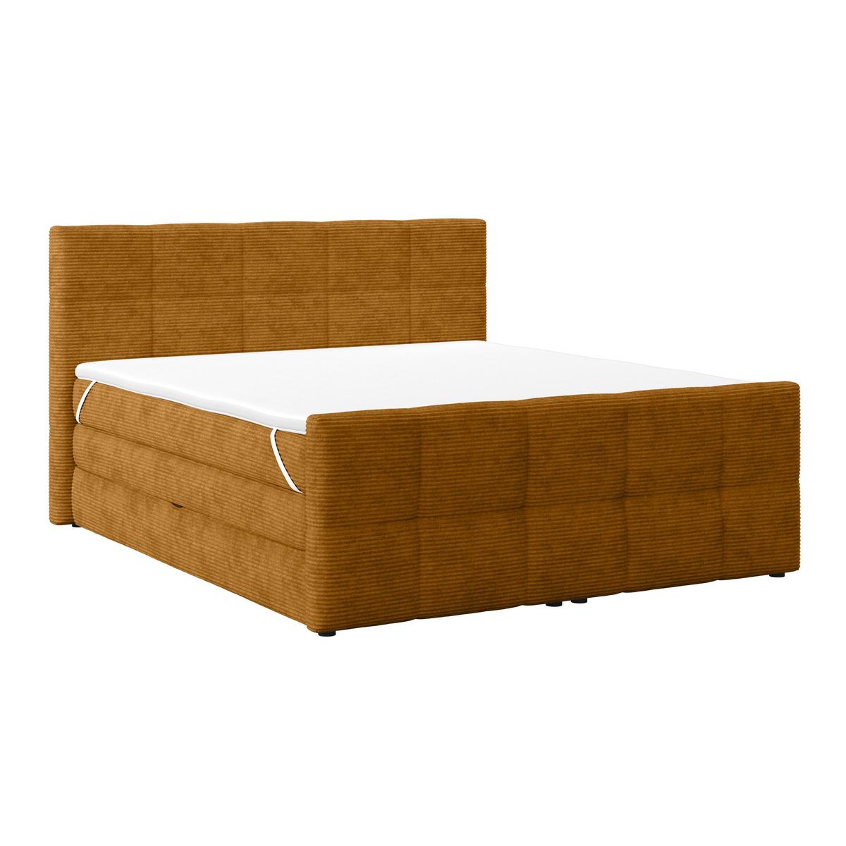 Boxspringbett mit Topper und Bettkasten 180x200 cm Medino - Senfgelb, KONVENTIONELL, Holz/Holzwerkstoff (180/200cm)