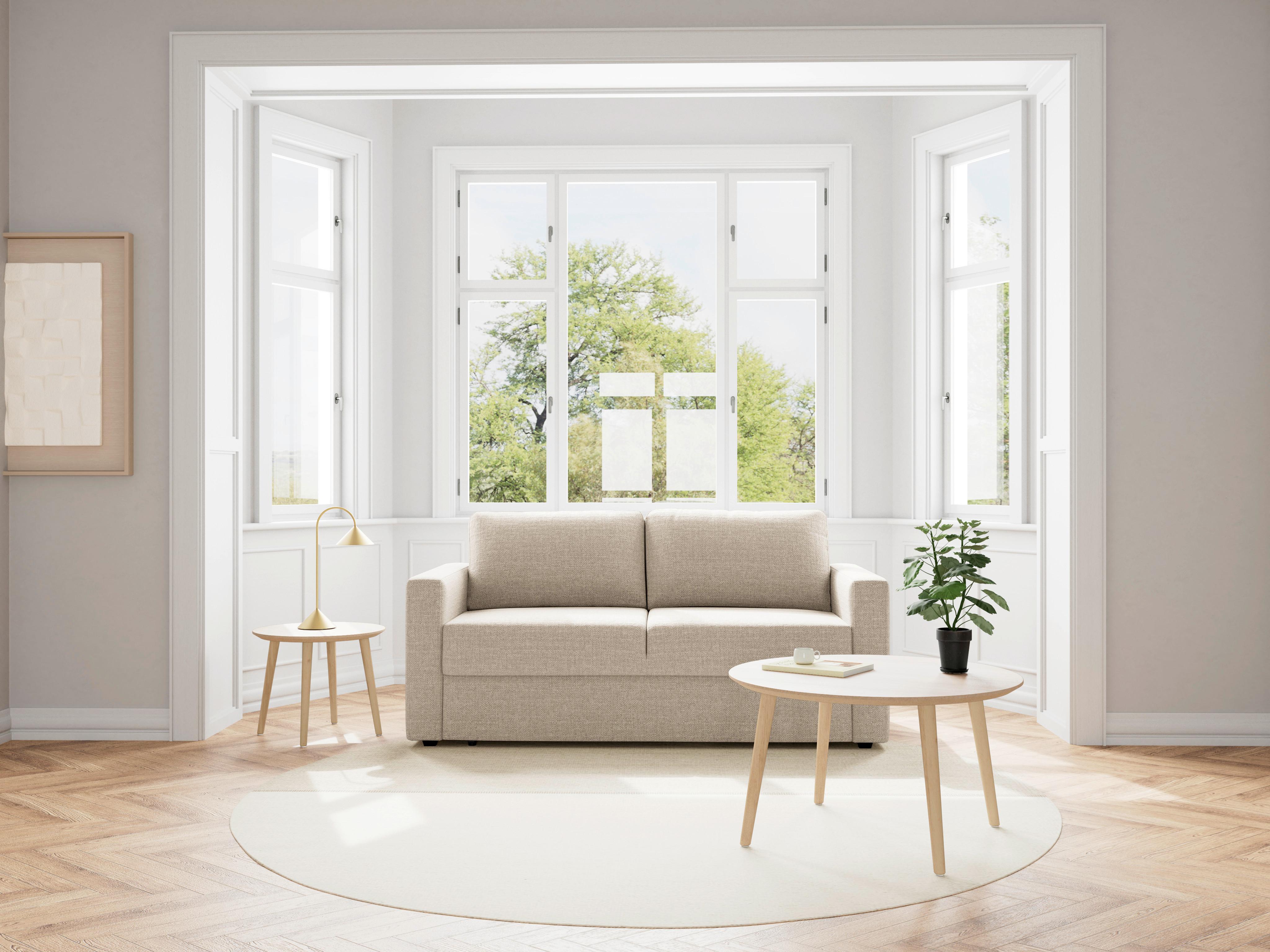Schlafsofa Fleury Beige B: 176cm - Beige/Schwarz, MODERN, Kunststoff/Textil (176/85/88cm) - Livetastic