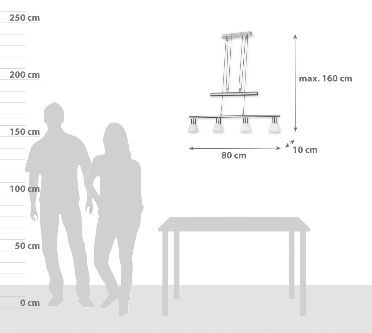 Hängleuchte Aurelio H: 160 cm 4-Flammig höhenverstellbar - Weiß/Nickelfarben, KONVENTIONELL, Glas/Metall (80/10/160cm) - James Wood