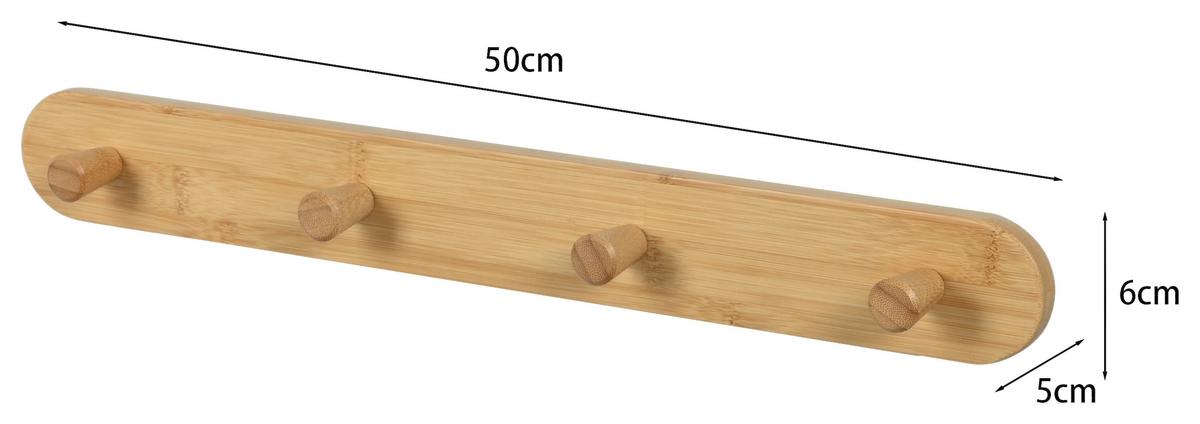 Hakenleiste Adria Naturfarben B: 50 cm - Naturfarben, Trend, Holz (50/5/6cm)