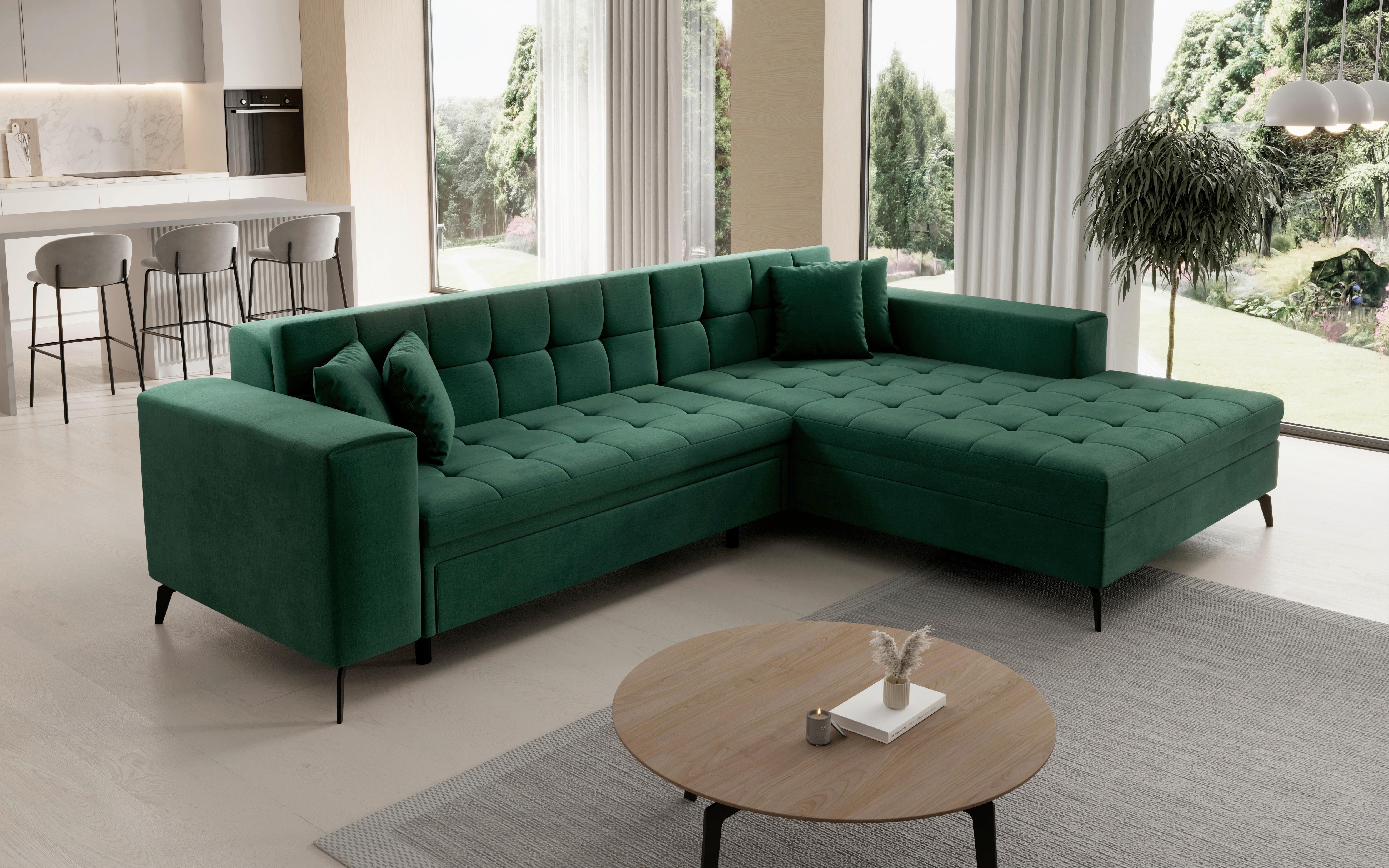 Ecksofa Solange Grün S: 292x196 cm - Schwarz/Grün, Design, Textil (292/196cm) - MID.YOU