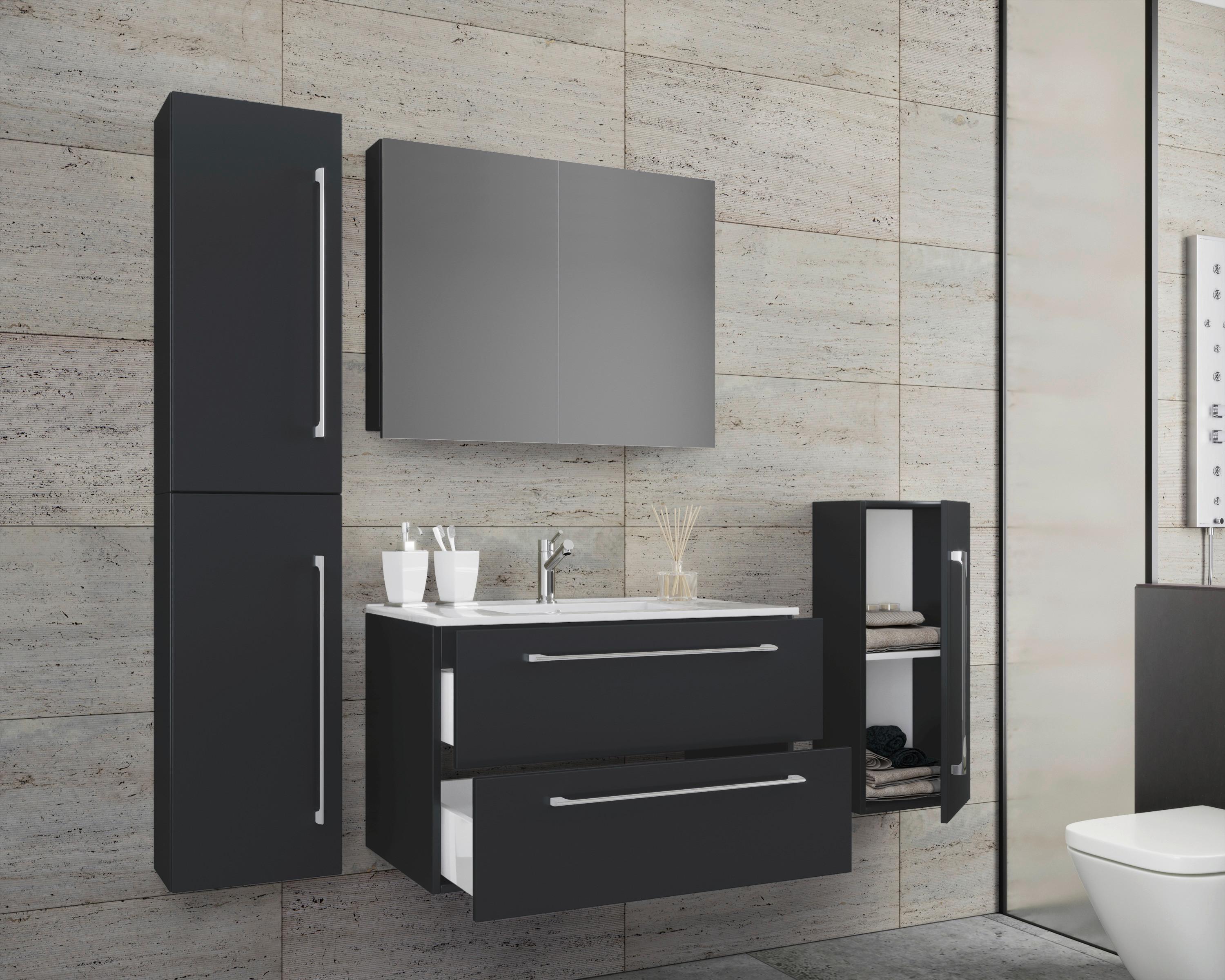 Badezimmer Badinos 5-Teilig Schwarz B: 80 cm - Schwarz/Weiß, MODERN, Keramik/Holzwerkstoff (147cm) - MID.YOU
