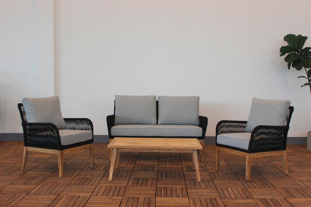 Loungegarnitur 4-Tlg Mykonos aus Holz mit Kissen - Anthrazit/Hellgrau, Basics, Holz/Textil (135/90/73cm) - Acamp