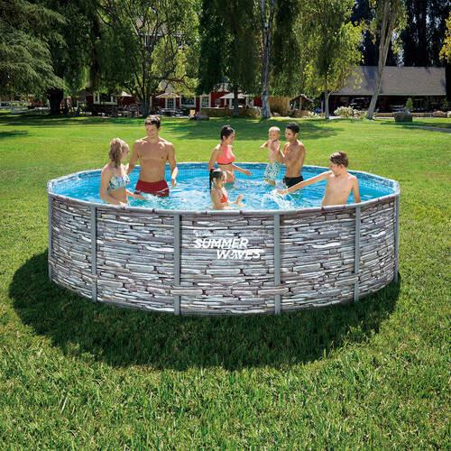Aufstellpool Rund mit Leiter D: 427 cm - Grau, KONVENTIONELL, Kunststoff (427/107cm)