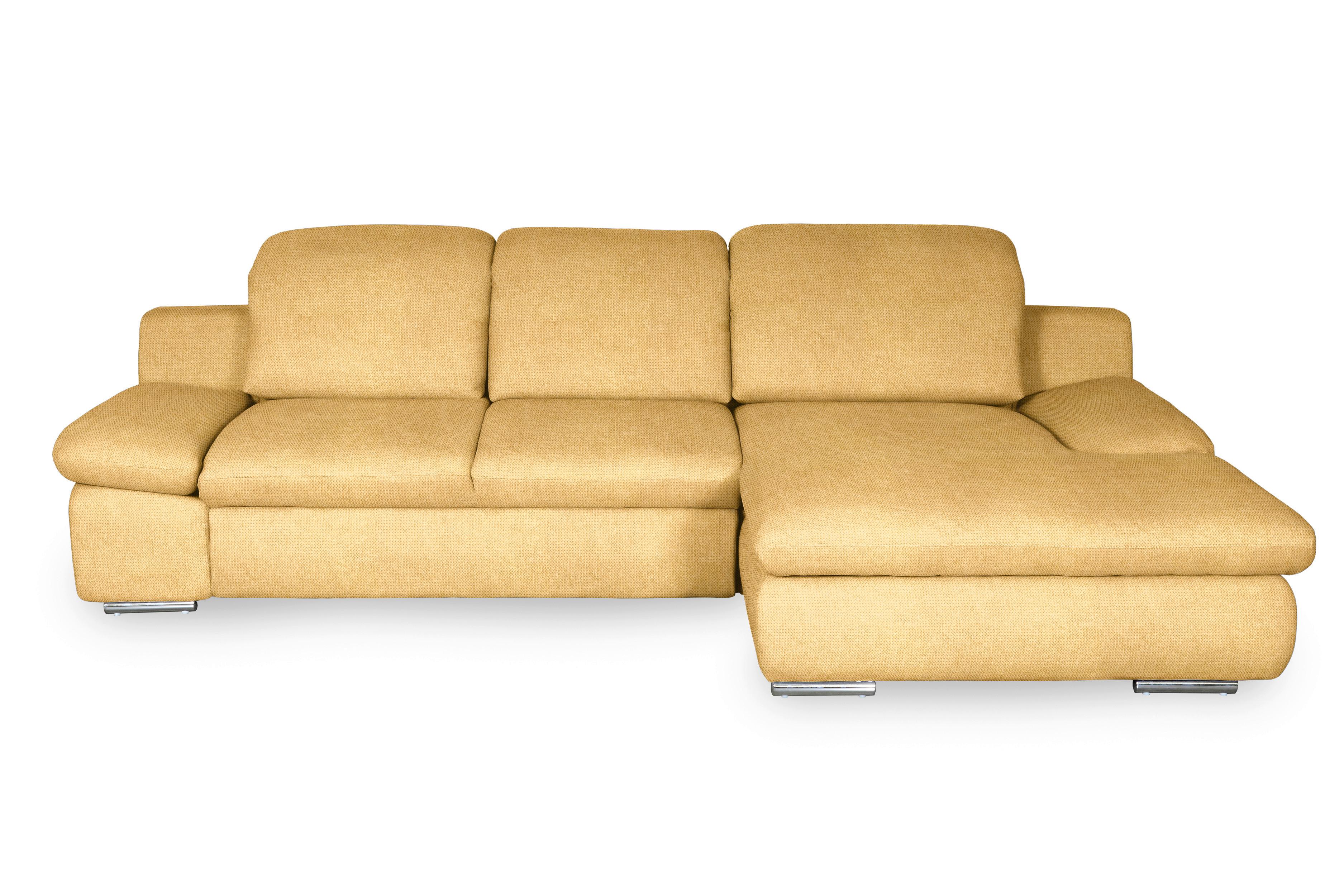 Ecksofa Isona Gelb Chenille - Chromfarben/Gelb, Design, Textil (286/165cm) - Livetastic