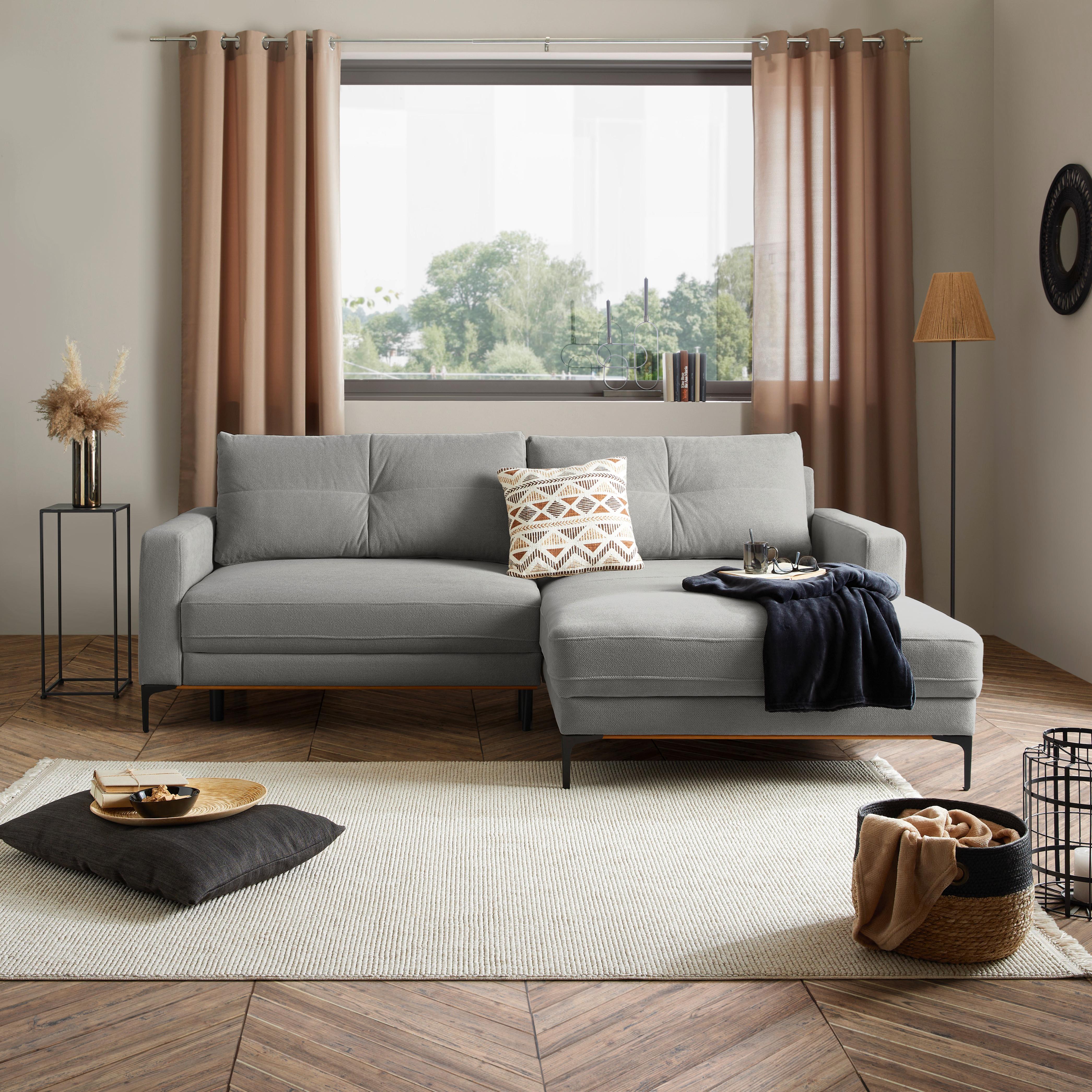 Rohová sedačka BERGAMO, pravá, světle šedá - černá/světle šedá, Moderní, kov/textil (238/162cm) - Ondega