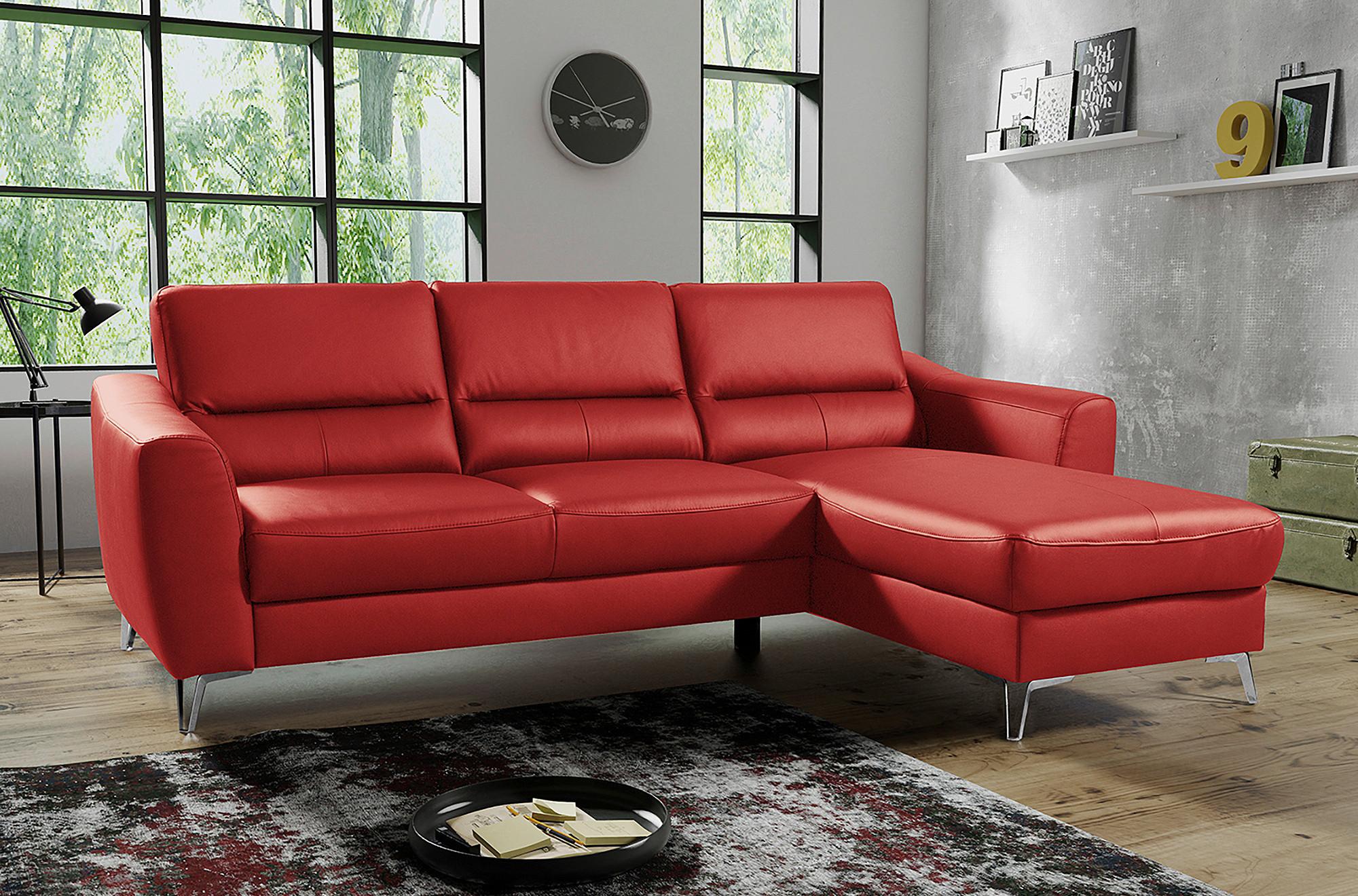Ecksofa Santos Rot S: 241 Cm - Chromfarben/Rot, Design, Leder/Textil (241/168cm) - Livetastic