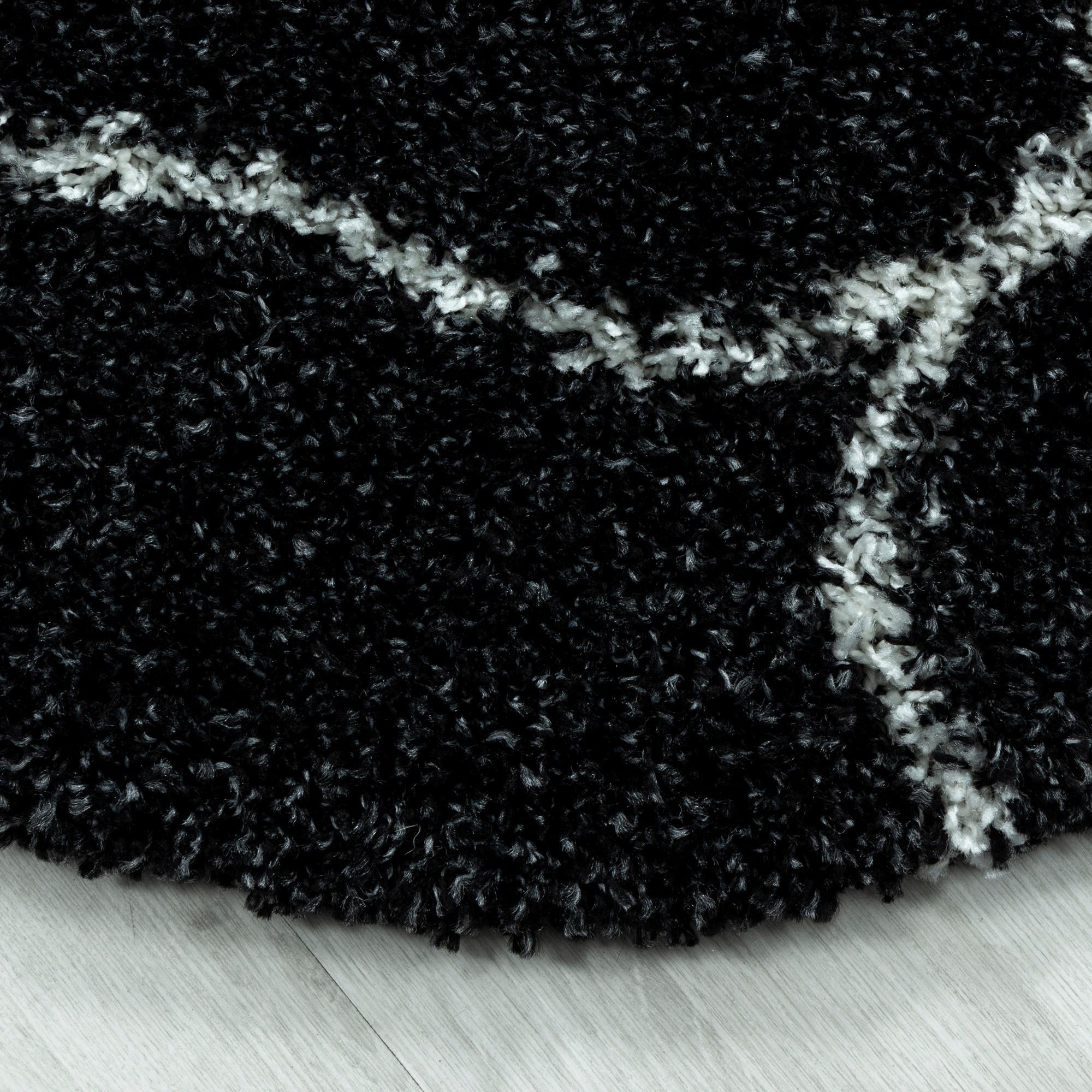 Webteppich Salsa Rund Schwarz/Weiß Rand Detail