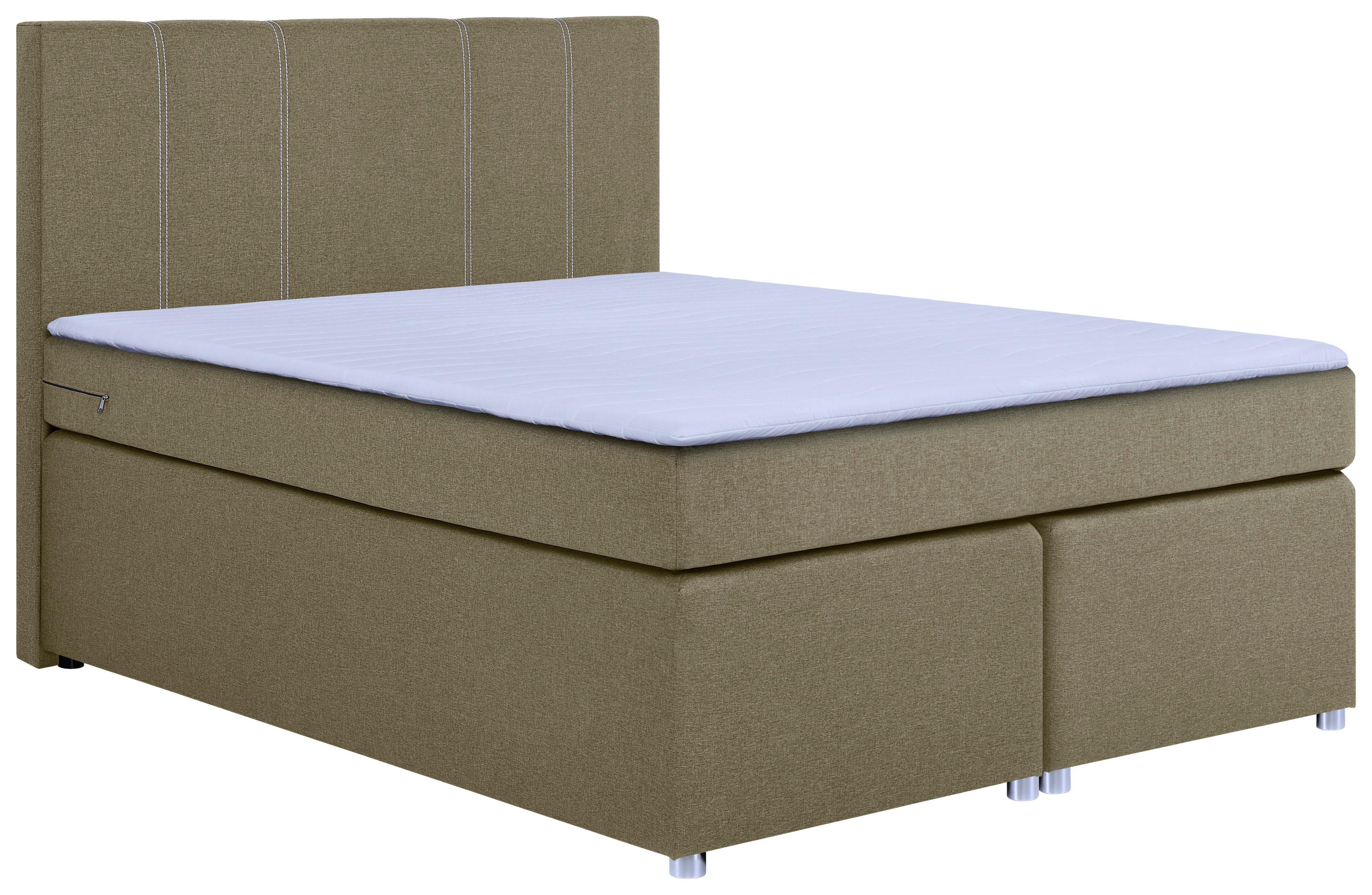 Boxspringbett Malta Mit Topper Beige, 160x200 Cm - Chromfarben/Beige, Basics, Holzwerkstoff/Textil (160/200cm) - P & B