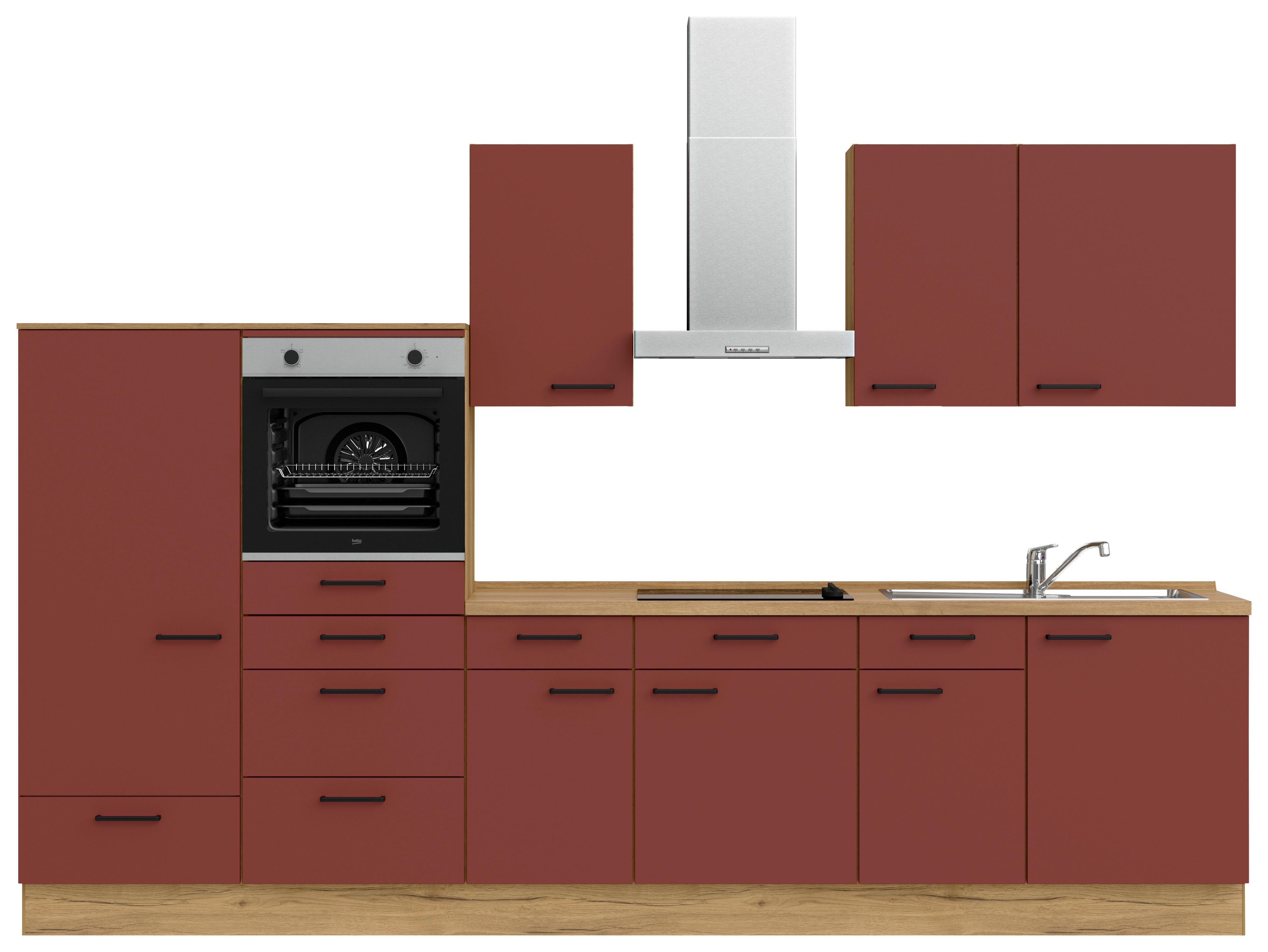 Küchenleerblock Easytouch Low-Line, L8 Links - Eichefarben/Rot, MODERN, Holzwerkstoff (330cm) - Nobilia