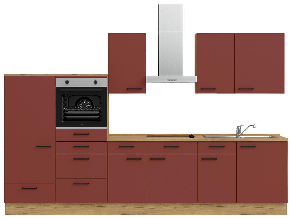 Küchenleerblock Easytouch Low-Line, L8 Links - Eichefarben/Rot, MODERN, Holzwerkstoff (330cm) - Nobilia