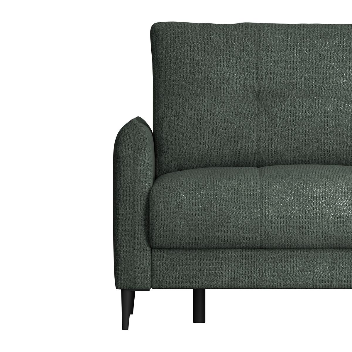Ecksofa Polis Webstoff dunkelgrün, 221x142cm - Dunkelgrün/Schwarz, Trend, Textil (221/142cm) - Ondega