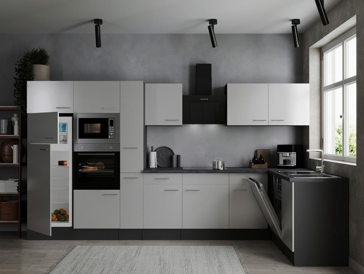 Eckküche Oliver Grau, Weiß S: 370x172 Cm - Weiß/Grau, Design, Holzwerkstoff (370/172cm) - Respekta