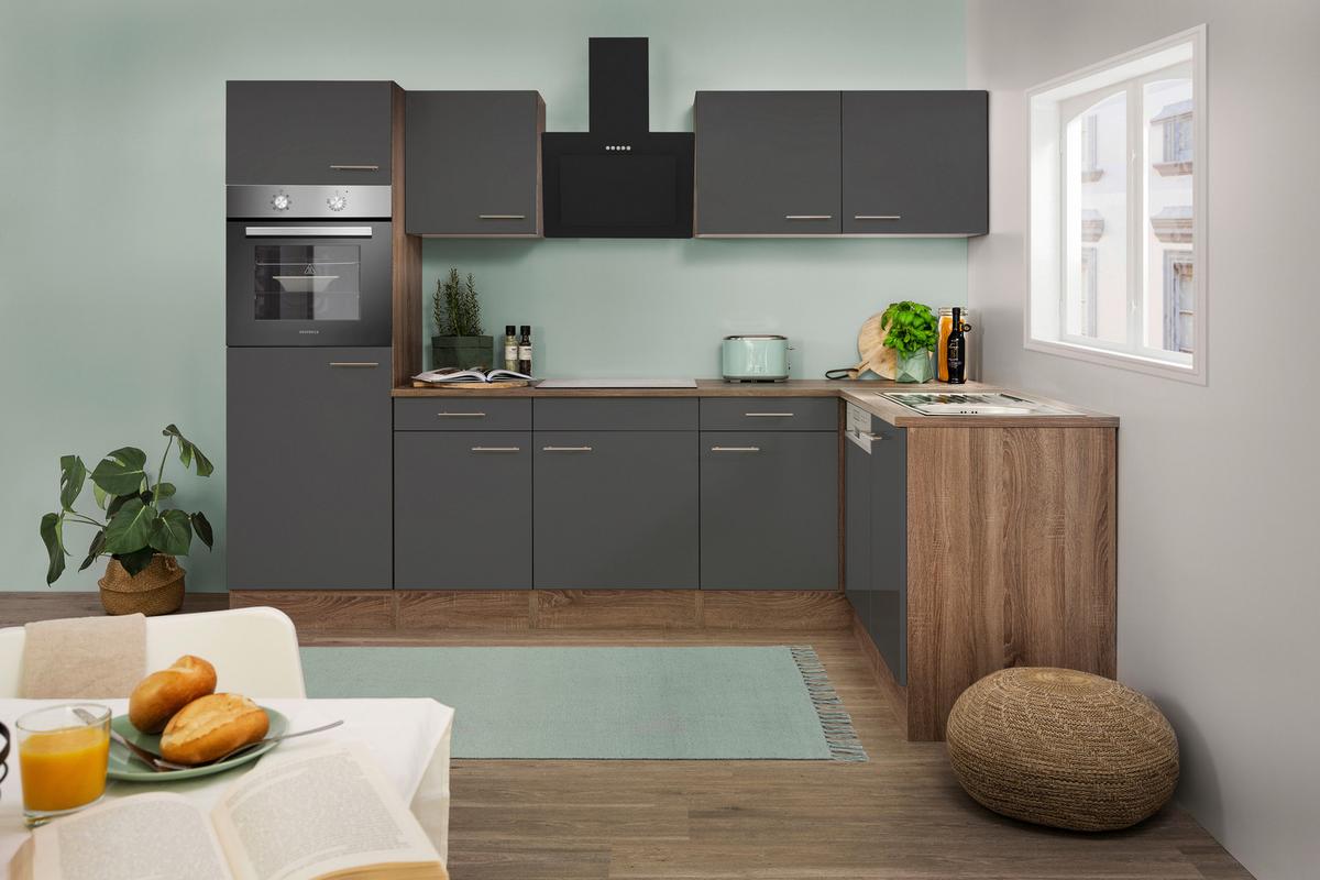Eckküche Oliver L-Küchenblock 280 Cm - Eichefarben/Grau, Basics, Holzwerkstoff (280/172cm) - Respekta